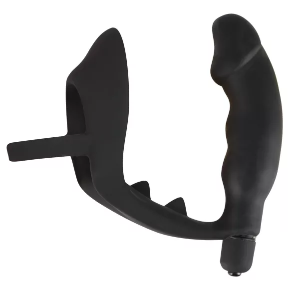 Black Velvets - vibrator anal cu inel penian și testicular - silicon negru