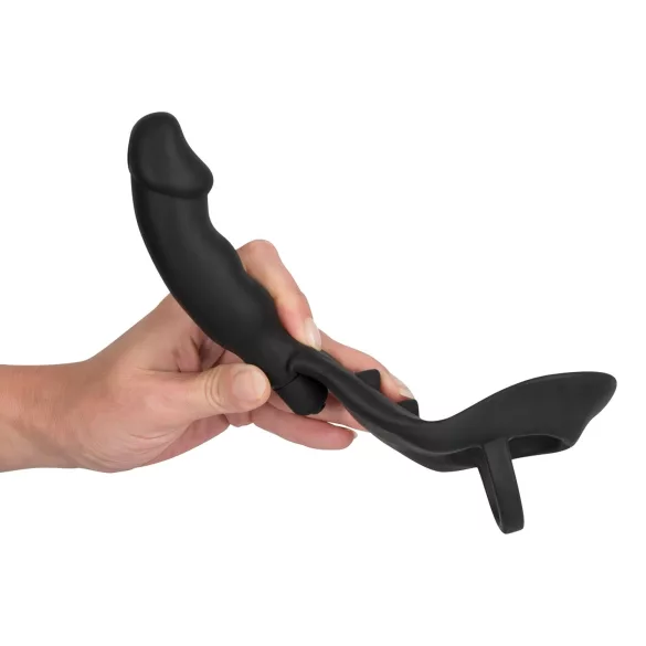 Black Velvets - vibrator anal cu inel penian și testicular - silicon negru