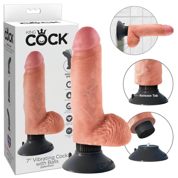 King Cock 7 vibrator cu ventuza (18 cm) - natural