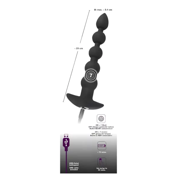 Black Velvets - vibrator anal cu 5 bile reîncărcabil - negru