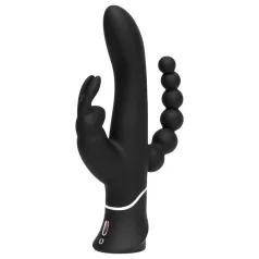   Happyrabbit Triple - vibrator clitoridian și anal cu baterie - silicon negru