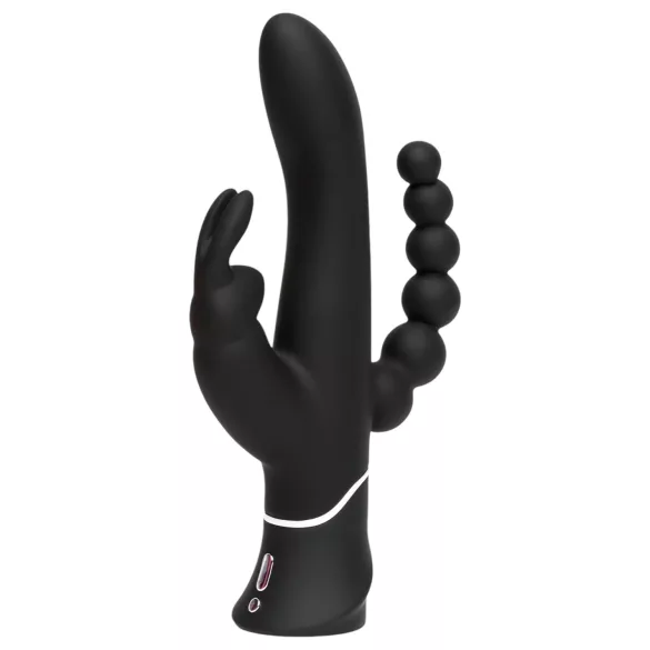 Happyrabbit Triple - vibrator clitoridian și anal cu baterie - silicon negru