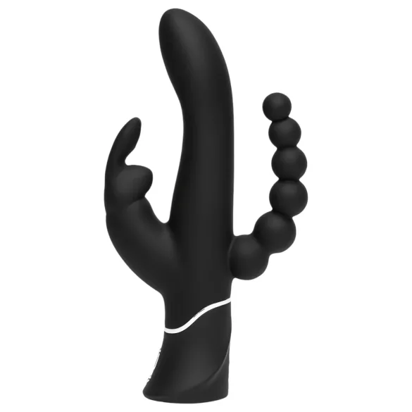 Happyrabbit Triple - vibrator clitoridian și anal cu baterie - silicon negru