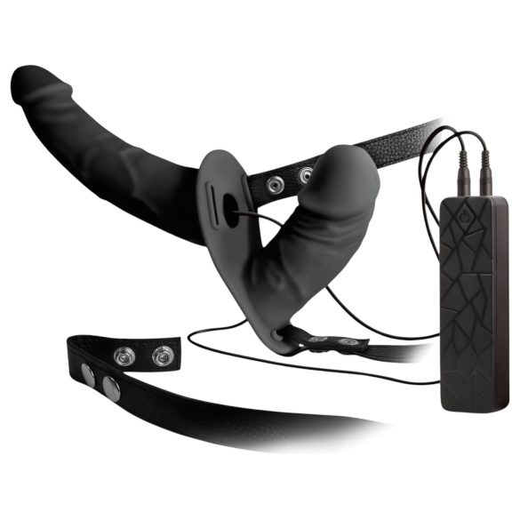 Double Thruster - vibrator strap-on dublu (negru)