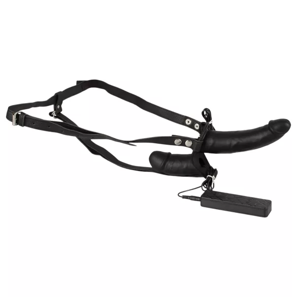 Double Thruster - strap-on dublu vibrator - negru