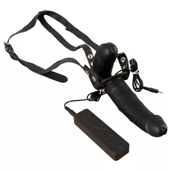 Double Thruster - strap-on dublu vibrator - negru