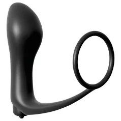   Analfantasy - vibrator anal cu deget și inel pentru penis - silicon negru