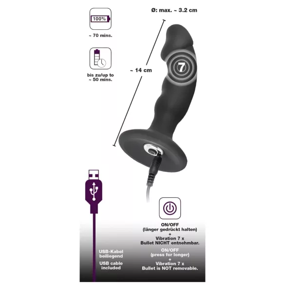 Black Velvets - vibrator anal cu penis reîncărcabil - silicon negru