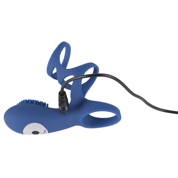 SMILE Couple - inel penian cu vibrații, reîncărcabil - silicon albastru