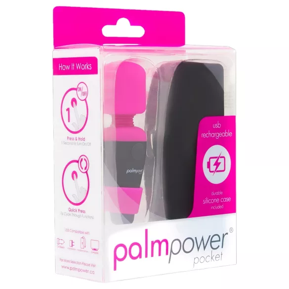 PalmPower - mini vibrator de masaj tip wand - roz-negru