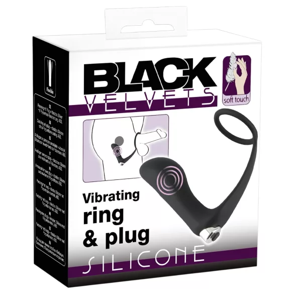Black Velvets - vibrator anal cu inel pentru penis - silicon negru
