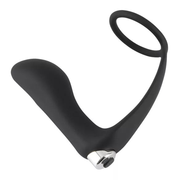 Black Velvets - vibrator anal cu inel pentru penis - silicon negru