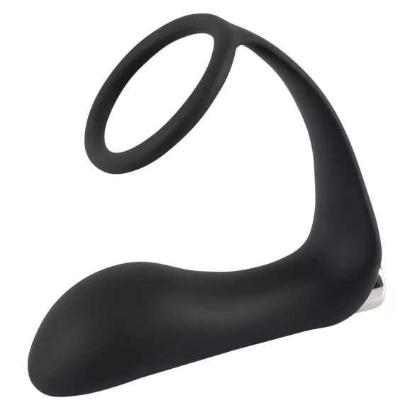 Black Velvets - vibrator anal cu inel pentru penis - silicon negru