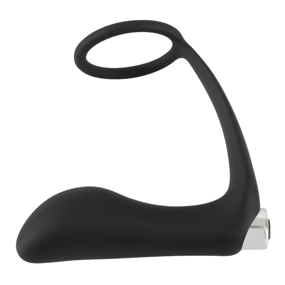 Black Velvets - vibrator anal cu inel pentru penis - silicon negru