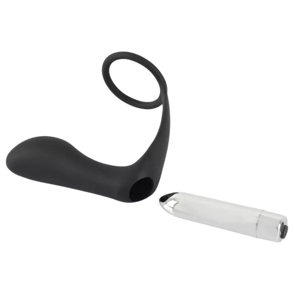 Black Velvets - vibrator anal cu inel pentru penis - silicon negru