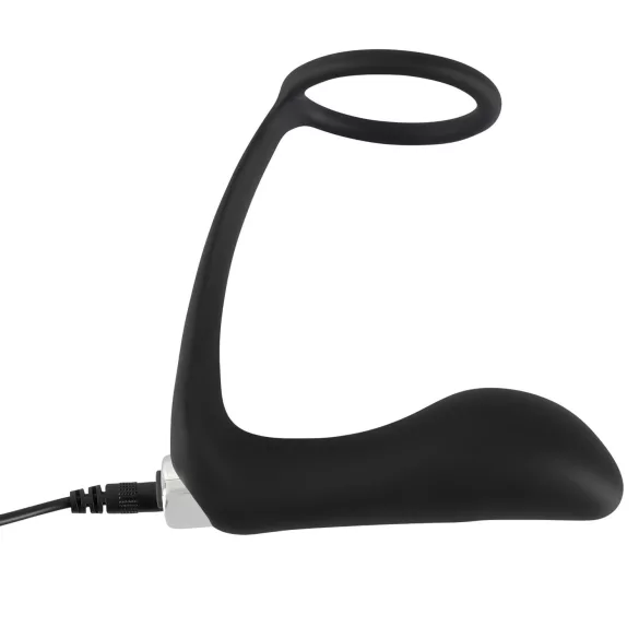 Black Velvets - vibrator anal cu inel pentru penis - silicon negru