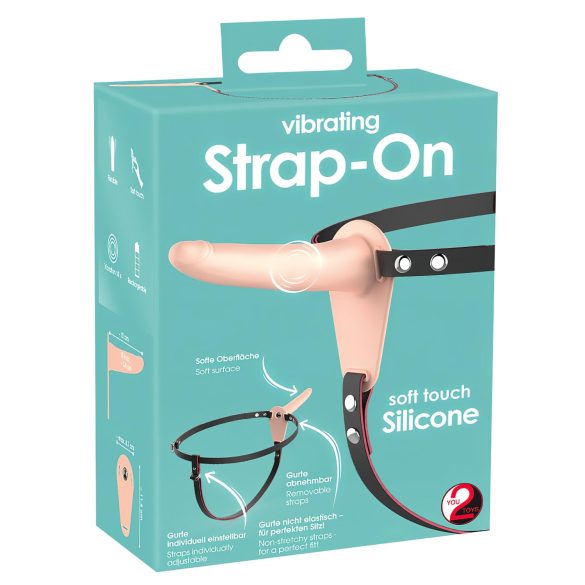 You2Toys - vibrator strap-on cu baterie reîncărcabilă - piele natur