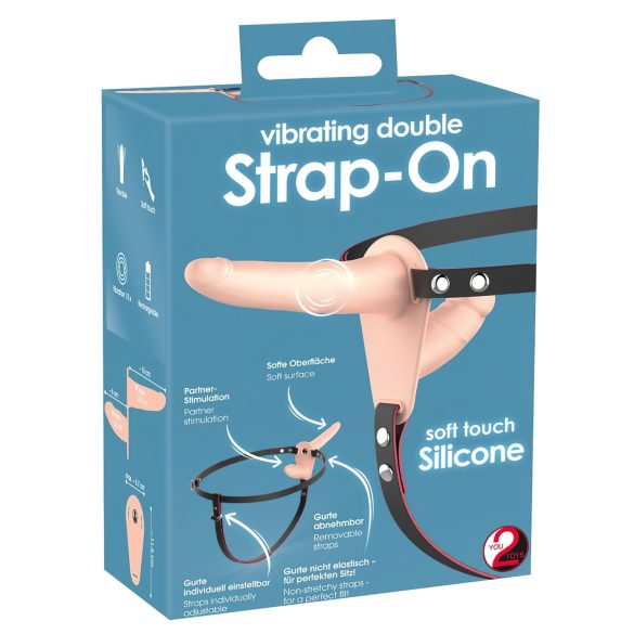 You2Toys - Strap-On dublu cu vibrații - silicon natur