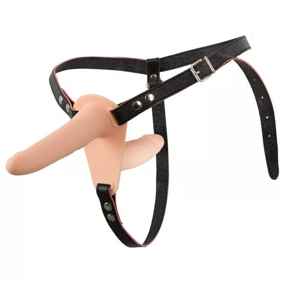 You2Toys - Strap-On - vibrator dublu cu prindere (culoarea pielii)