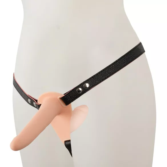You2Toys - Strap-On - vibrator dublu cu prindere (culoarea pielii)