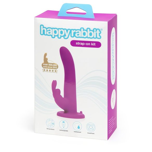 Happyrabbit - strap-on cu vibrator iepuraș - lila