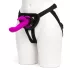 Happyrabbit Strap-On - vibrator cu curea, tip iepuraș, cu braț pentru clitoris (mov)