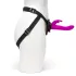 Happyrabbit Strap-On - vibrator cu curea, tip iepuraș, cu braț pentru clitoris (mov)