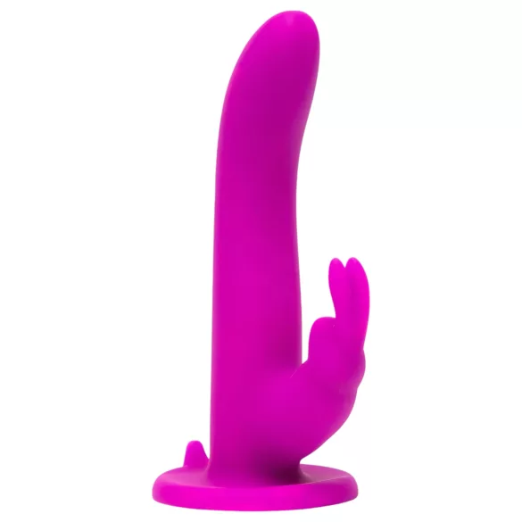 Happyrabbit Strap-On - vibrator cu curea, tip iepuraș, cu braț pentru clitoris (mov)