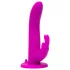 Happyrabbit Strap-On - vibrator cu curea, tip iepuraș, cu braț pentru clitoris (mov)