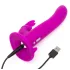 Happyrabbit Strap-On - vibrator cu curea, tip iepuraș, cu braț pentru clitoris (mov)