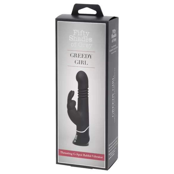 Fifty Shades of Grey - vibrator rabbit cu mișcare de împingere - silicon negru