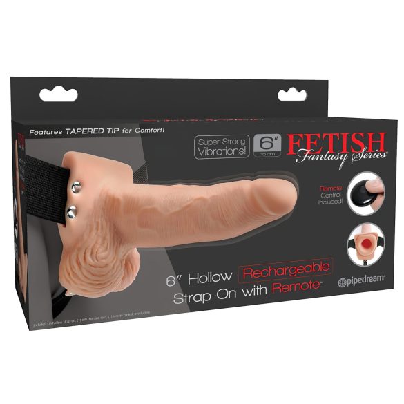 Fetish - strap-on cu vibrator gol, natur, 15 cm