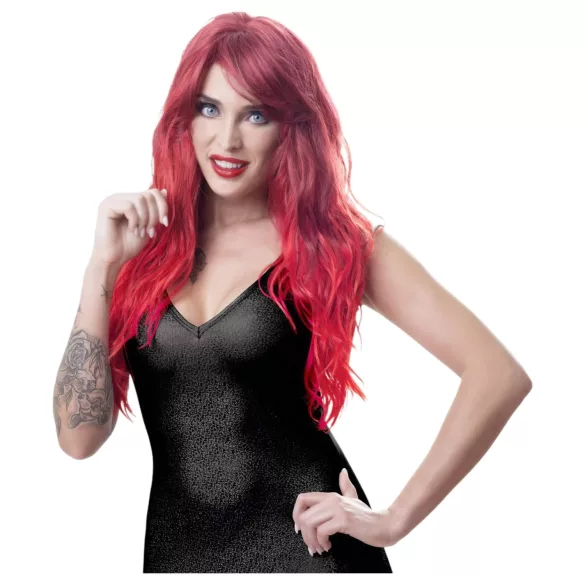 Cottelli - Perucă lungă ondulată cu breton - roșu