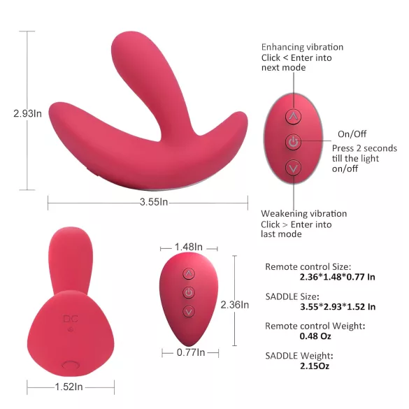 Cotoxo Saddle - vibrator prostate cu telecomandă - silicon roșu