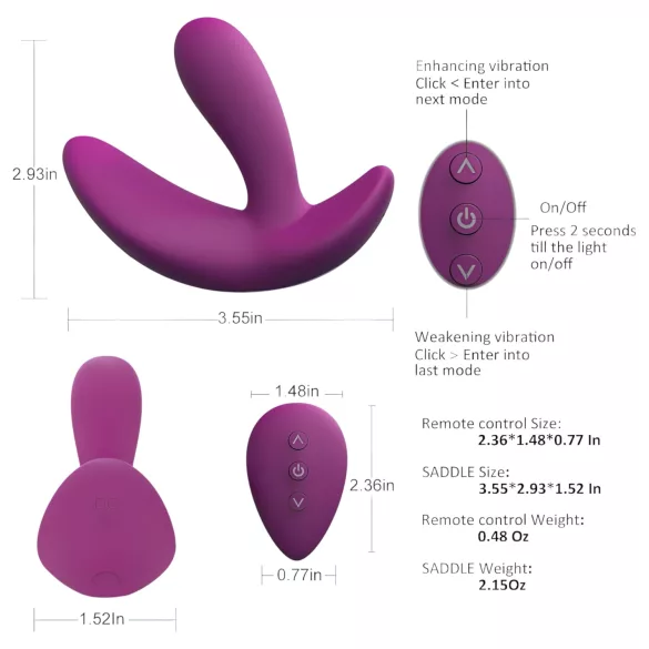 Cotoxo Saddle - vibrator pentru prostată cu telecomandă - mov