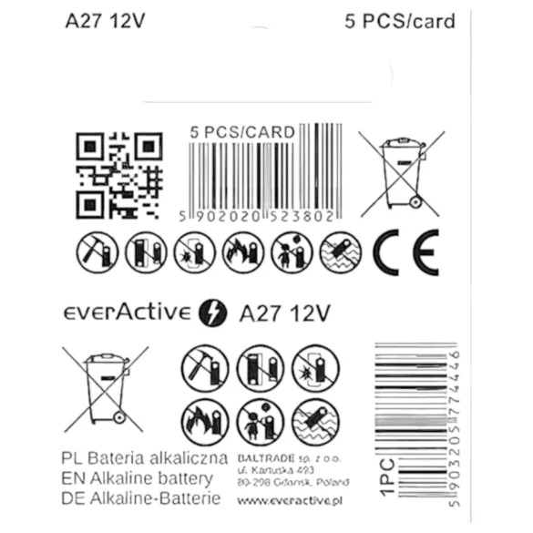 Baterie de 12V (27A, MN27) pentru telecomandă (1 buc.)