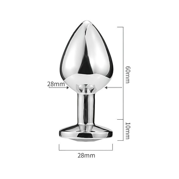 Sunfo - dop anal din metal cu piatră în formă de inimă (argintiu-alb)
