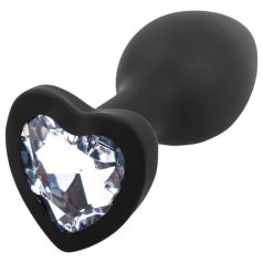   Sunfo - dop anal din silicon cu piatră în formă de inimă (negru-alb)