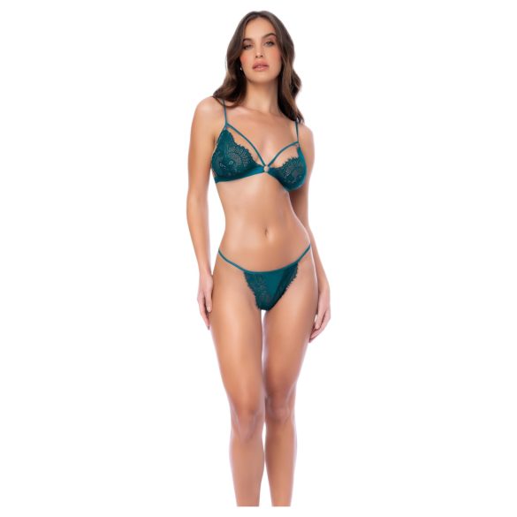 Mapalé - set verde cu sutien și chiloți cu curele și imprimeu floral - L/XL