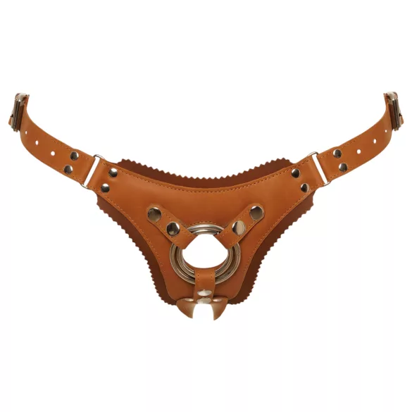 ZADO - chiloți din piele pentru accesorii cu ham - maro - L/XL