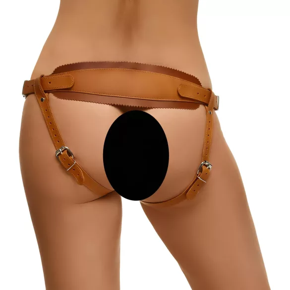 ZADO - chiloți din piele pentru accesorii cu ham - maro - L/XL