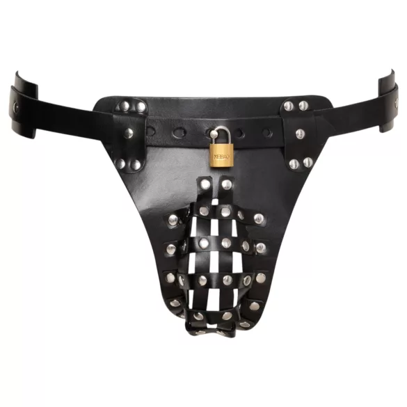 ZADO - jockstrap din piele neagră tip centură de castitate cu 2 lacăte (S-2XL)