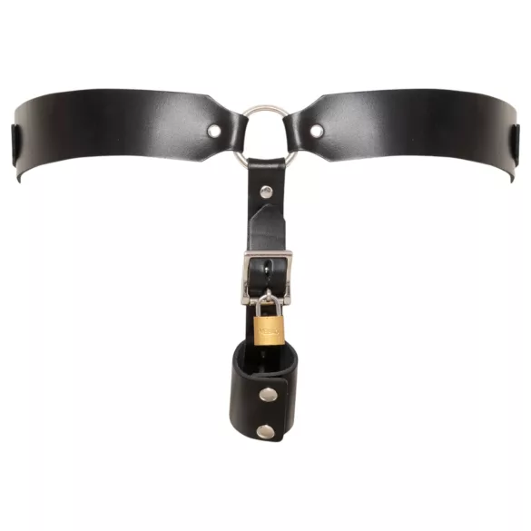 ZADO - jockstrap din piele neagră tip centură de castitate cu 2 lacăte (S-2XL)