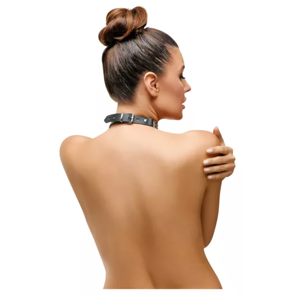 ZADO - zgardă din piele cu lanț pentru jocuri de bondage (negru)