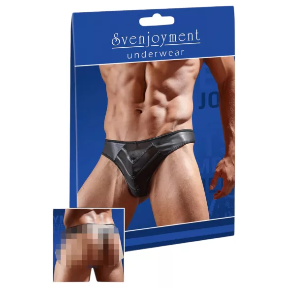 Tanga bărbătească lucioasă cu inserție transparentă (negru) - XL