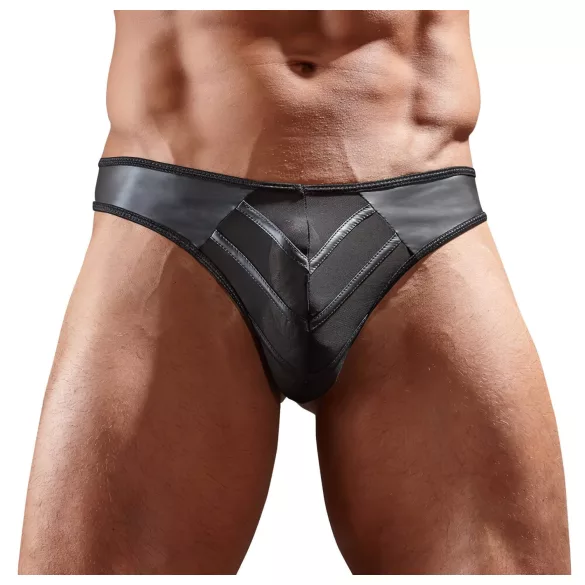 Tanga bărbătească lucioasă cu inserție transparentă (negru) - XL