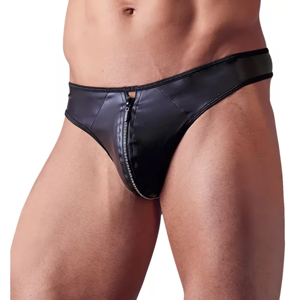 Svenjoyment - tanga bărbați lucioasă cu fermoar și strasuri - negru - M