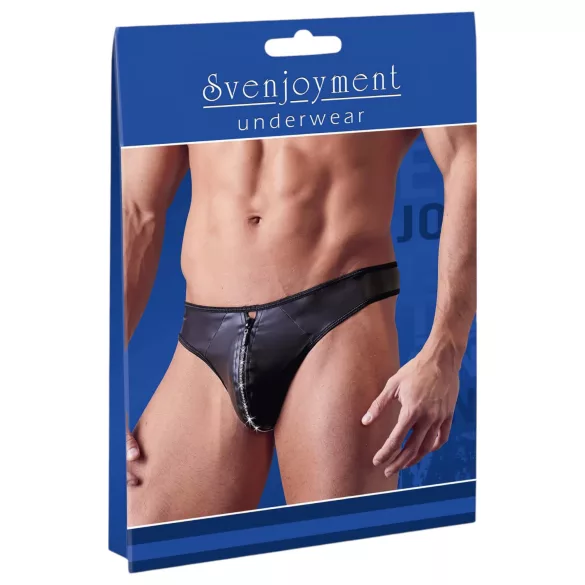 Svenjoyment - tanga bărbați lucioasă cu fermoar și strasuri - negru - L
