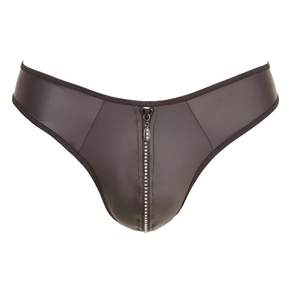 Svenjoyment - tanga bărbați lucioasă cu fermoar și strasuri - negru - L