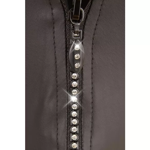 Svenjoyment - tanga bărbați lucioasă cu fermoar și strasuri - negru - L